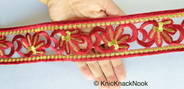 Green / Red / Beige And Gold Floral Embroidery Trim, Floral Trim, Cut Work One Yard Lace Trim